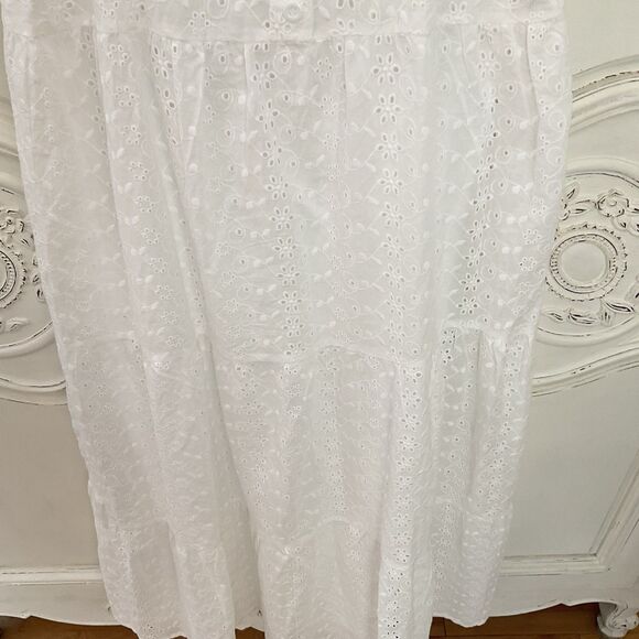 Lulus Nerissa Dress Women's L White Midi Eyelet Embroidered Drop Waist NWOT - Picture 8 of 12